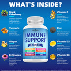 NEW AGE 8 in 1 Immune Support Booster Supplement with Echinacea, Vitamin C and Zinc 50mg, Vitamin D 5000 IU, Turmeric Curcumin & Ginger, B6, Elderberry 60 Count (Pack of 1)