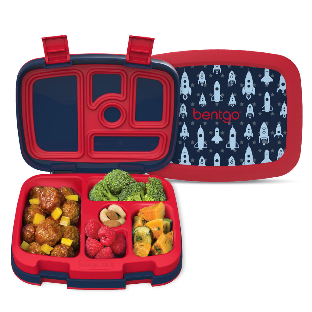 Bentgo Kids Prints Leak-Proof, 5-Compartment Bento-Style Kids Lunch Box - Ideal Portion Sizes for Ages 3-7, Durable, Drop-Proof, Dishwasher Safe, & PFAS & BPA-Free Materials (Rocket)
