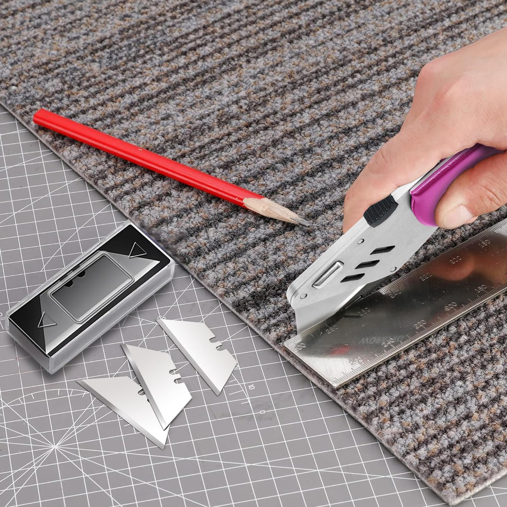 Box Cutter Heavy Duty Utility Knife, Razor Knife, Lightweight Aluminum Handle, Back-lock Mechanism, Stainless Belt Clip, for Carpet, Carton, Box, Cardboard, with 5-piece Extra Blades, Hot Pink