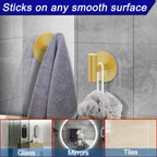 Bntuk Wall Towel Hooks, Adhesive Hooks for Coat Waterproof Shower Hooks, Sticky Hanger Hook for Hanging Coat, Clothes, Robe, Towel Hooks for Bathroom Glass Window - 4 Pack, Gold
