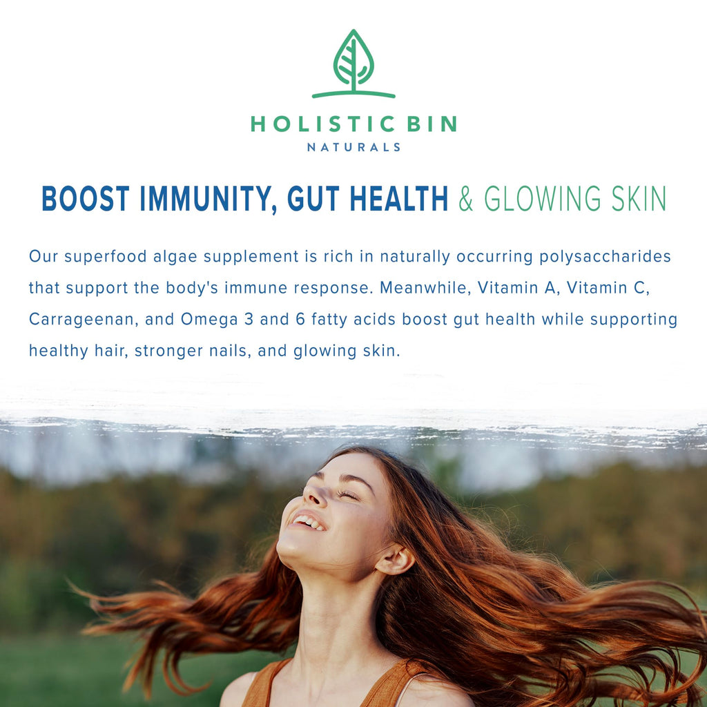 Holistic Bin Red Marine Algae Capsules Gigartina and Dumontiacea Red Algae Supplements | Gluten Free, Vegan, Wild Harvested | Rich in Vegan Omega 3 (40 Capsules)