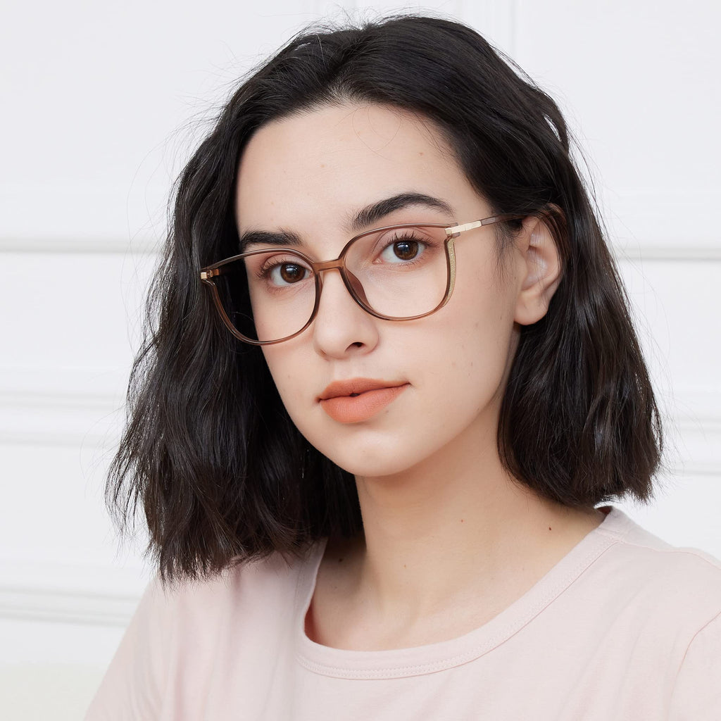 GUDVUE Blue Light Glasses For Woman, Computer Reading/Gaming/Phones Glasses, Anti Glare/UV400/Eye Strain, Cat Eye, Champagne