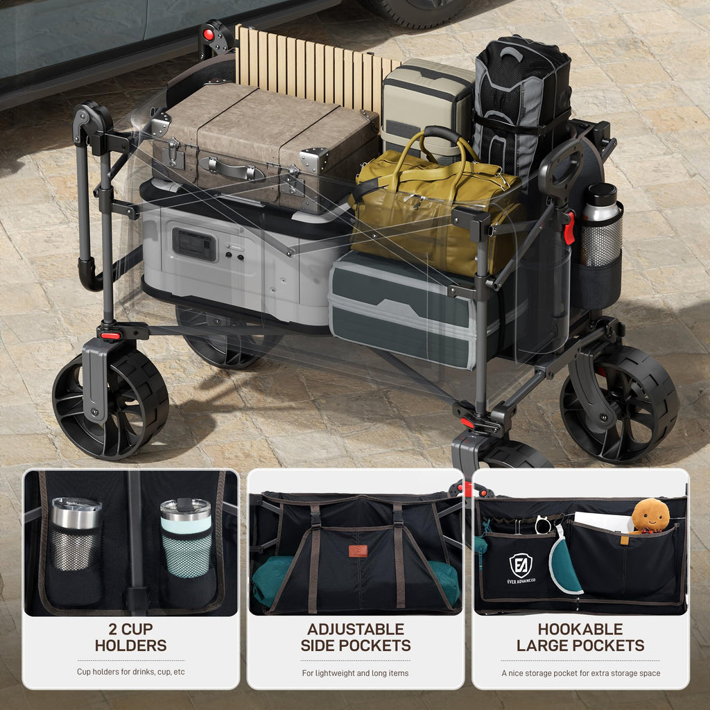 EVER ADVANCED Folding Push Wagon with Brakes, Portable Shopping Cart
