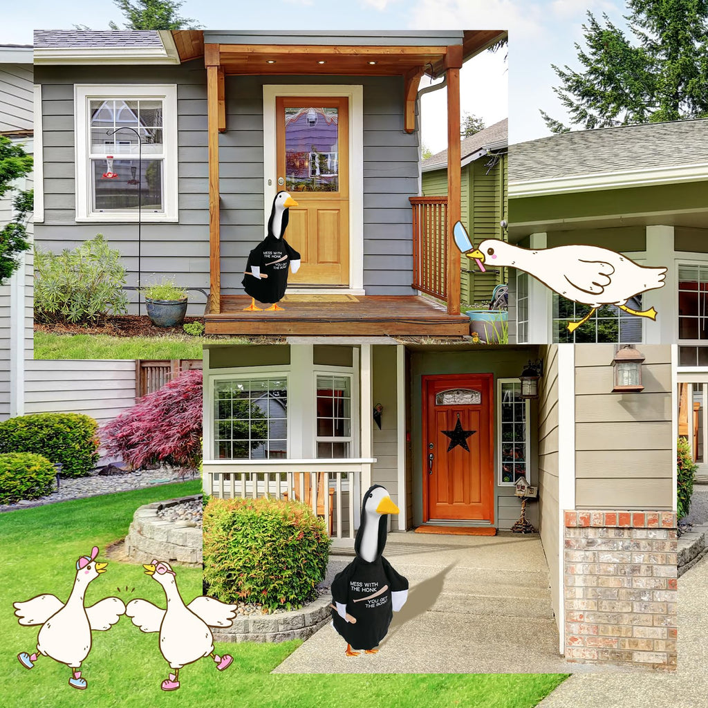 CAMDUCK Porch Goose Outfit Hoodie Mess with The Honk You Get The Bonk Baseball Goose Clothes with Wood Bat Warning Porch Sign for Plastic Cement Goose Statue Garden Lawn Yard Patio Outdoor Decor