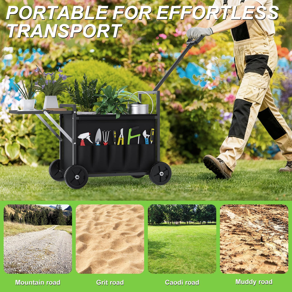 Garden Seat with Wheels, Garden Cart with Seat, 400 lbs Garden Rolling Utility Cart with Foldable Side Trays, for Gardening, Patio, Backyard, Gardening Gifts for Fathers Day