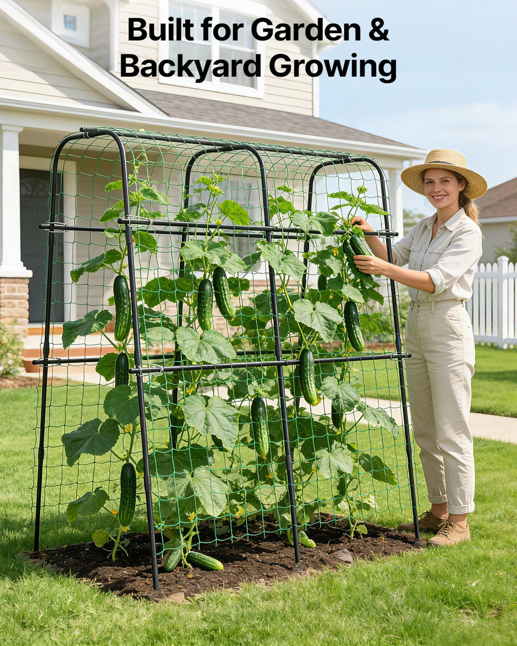 Suteck Cucumber Trellis for Raised Bed 63" x 63" U-Shaped Metal