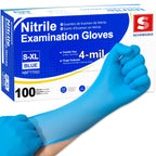 Schneider Mdeical Nitrile Exam Gloves, 4 mil, Powder-Free, Latex-Free, Non-Sterile Disposable Gloves for Medical Exams, Cleaning and Food Prep, Blue, 100 Count, Medium