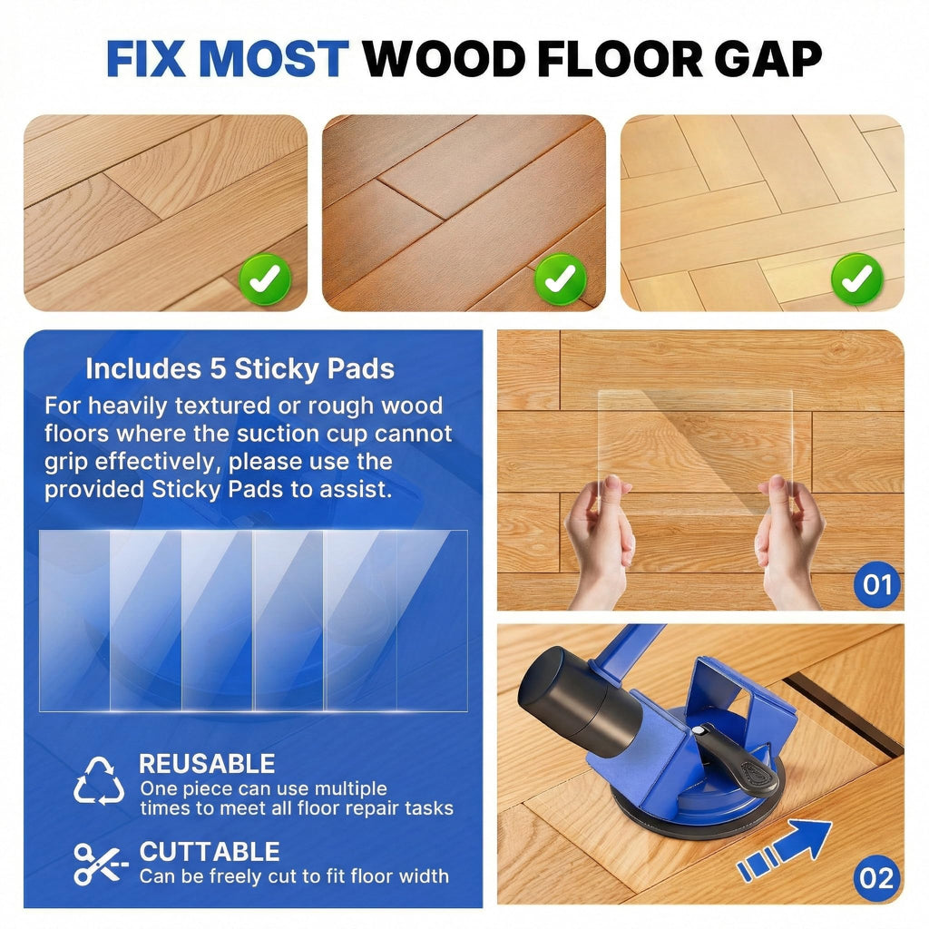 Floor Gap Fixer Tool Heavy Duty 45°Striking Surface Floor Gap Repair Tool Made of Iron & Enhanced Suction Cup with Slot Cutter and 5pcs Sticky Pads for Fixer Laminate/Vinyl Flooring Tools