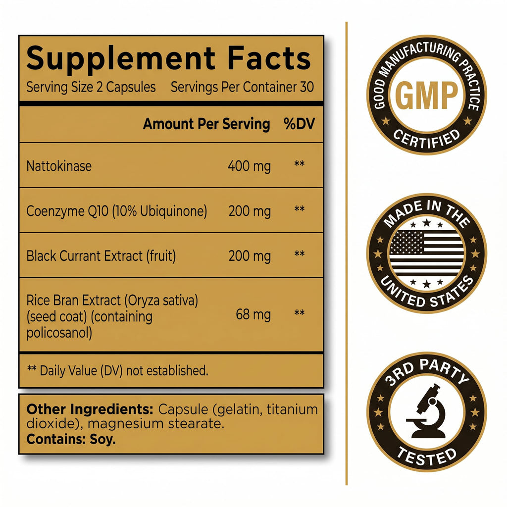 Joyung Nattokinase 8000FU - Cardiovascular & Blood Circulation Support Supplement - Includes Black Currant & CoQ10 for Heart Health & Vitality