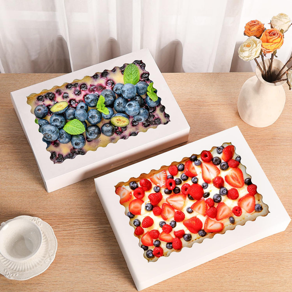 PFAMKEER 24pcs Cookie Boxes,14x10x2.5 Inch Large Bakery Boxes with Window for Pies Chocolate Strawberries Muffins Donuts Pastry Dessert Christmas(White) (White, 14 * 10 * 2.5inch/24pcs)