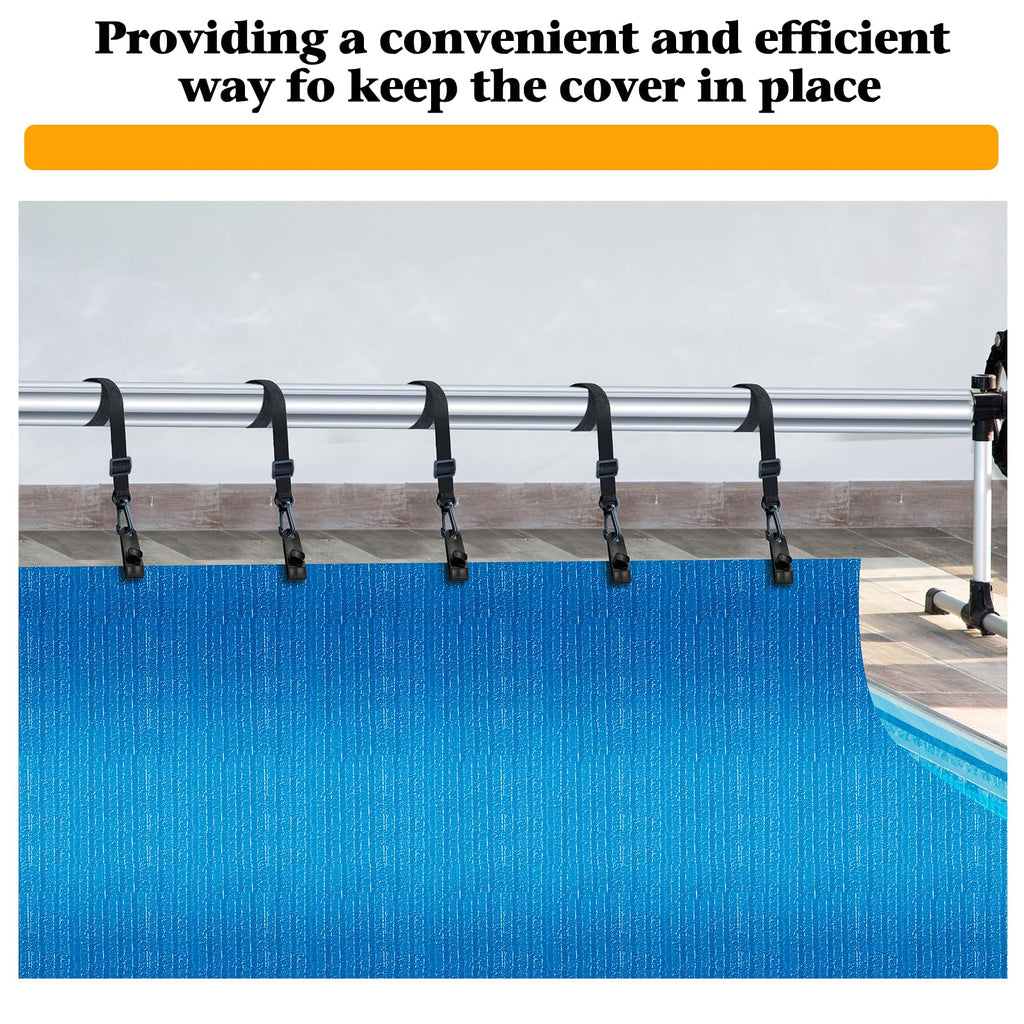 30Pcs Adjustable Length Upgraded Pool Solar Cover Reel Strap Pool Cover Reel Attachment Straps Pool Reel Strap Kit Including 10 Solar Cover Reel Blanket Straps with Hooks,10 Clamps,10 Touch Fastener