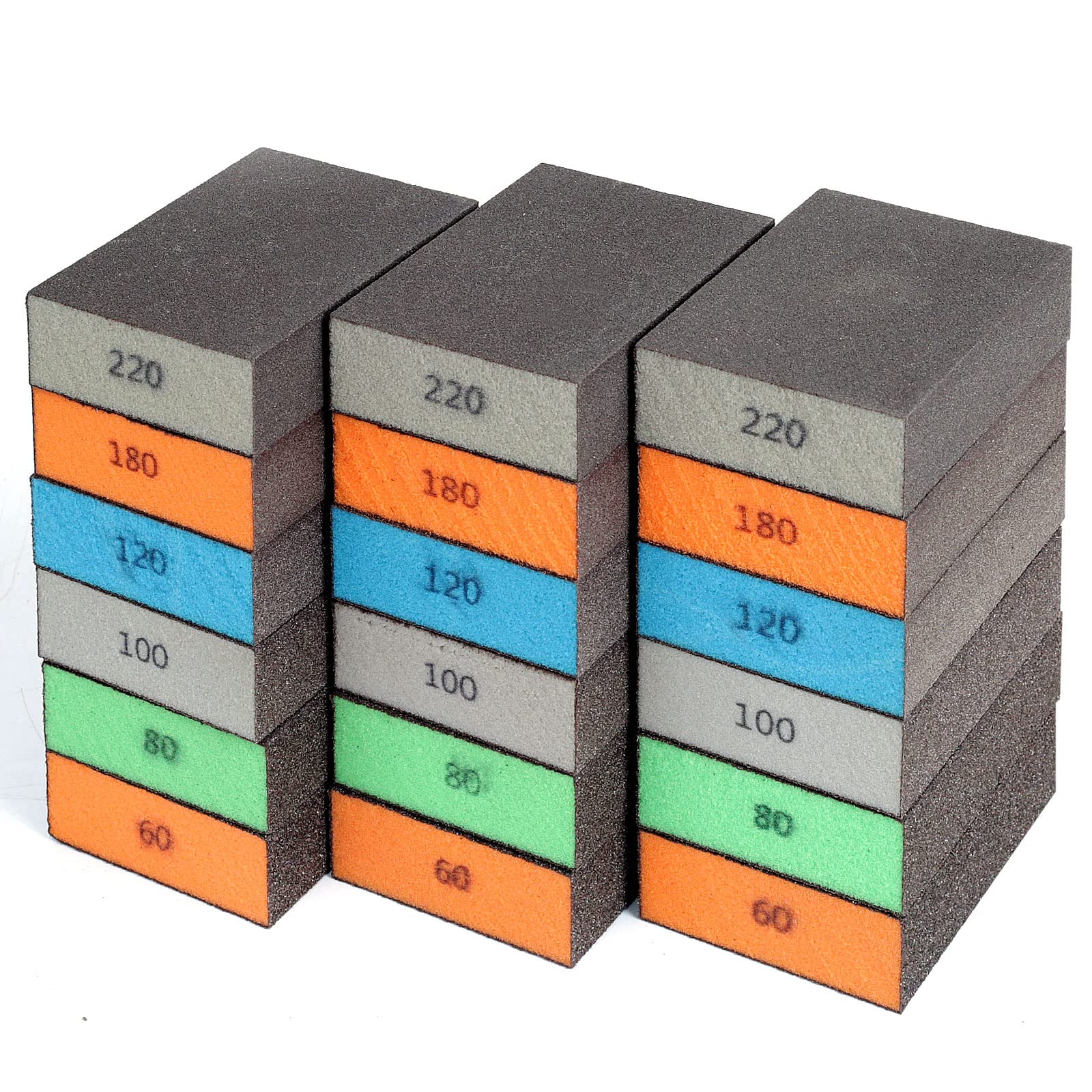 18 Pack Sanding Sponge, Washable and Reusable Sanding Block for Wood Drywall Metal Glasses Coarse/Medium/Fine/Superfine in 60/80/120/220 Grit Sandpaper Block Sand Paper Brick (3.9'' × 2.8'')