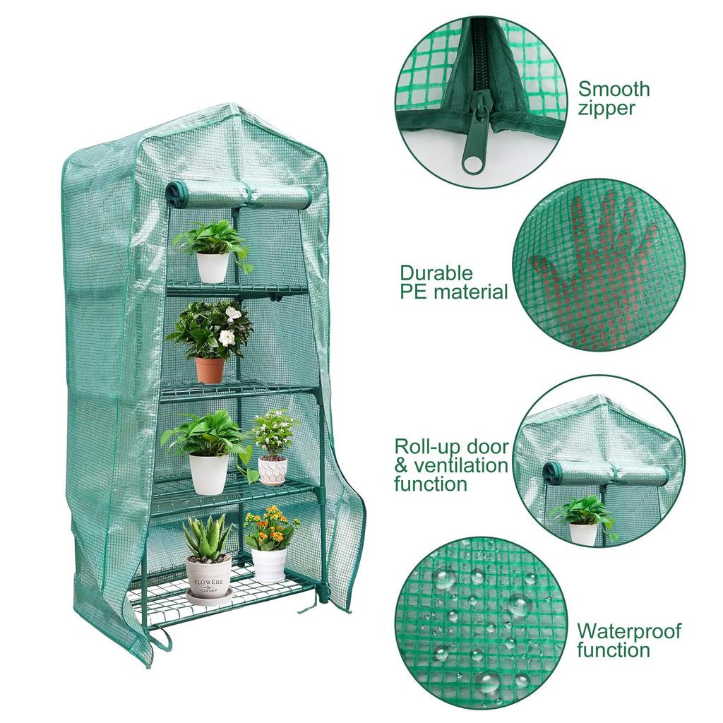 4 Tier Greenhouse Replacement Cover with Roll-Up Zipper Door