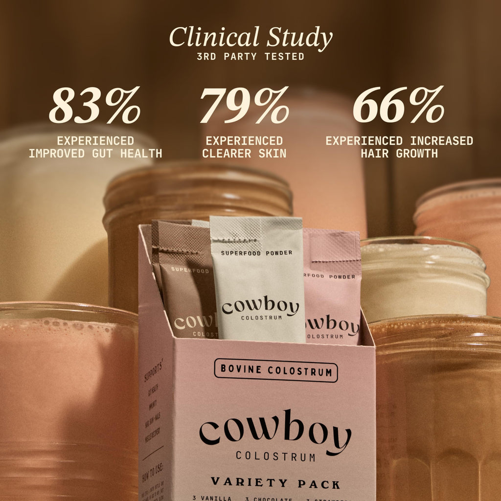 Cowboy - The Exclusive 1st Milking, Whole, Grass Fed Colostrum Supplement for Full Body Health - Bovine Colostrum Powder Packed w/Bioactive Nutrients (10 Travel Packs - Vanilla)