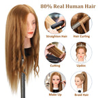 Opini Mannequin Head with 80% Human Hair 26-28" Doll Head for Hairdresser