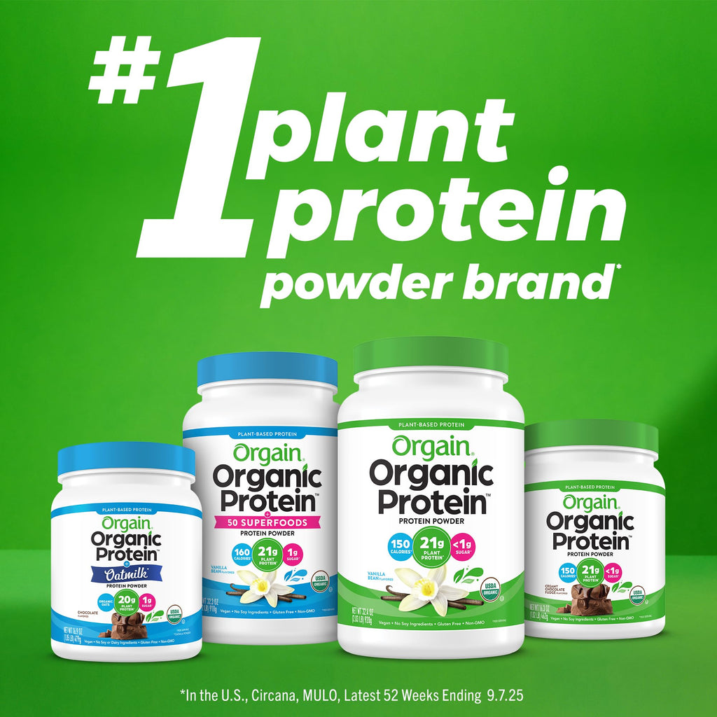 Orgain Organic Vegan Protein Powder, Vanilla Bean - 21g Plant Based Protein, 4g Prebiotic Fiber, No Lactose Ingredients, No Added Sugar, Non-GMO, For Shakes & Smoothies, 1.02 lb (Packaging May Vary)