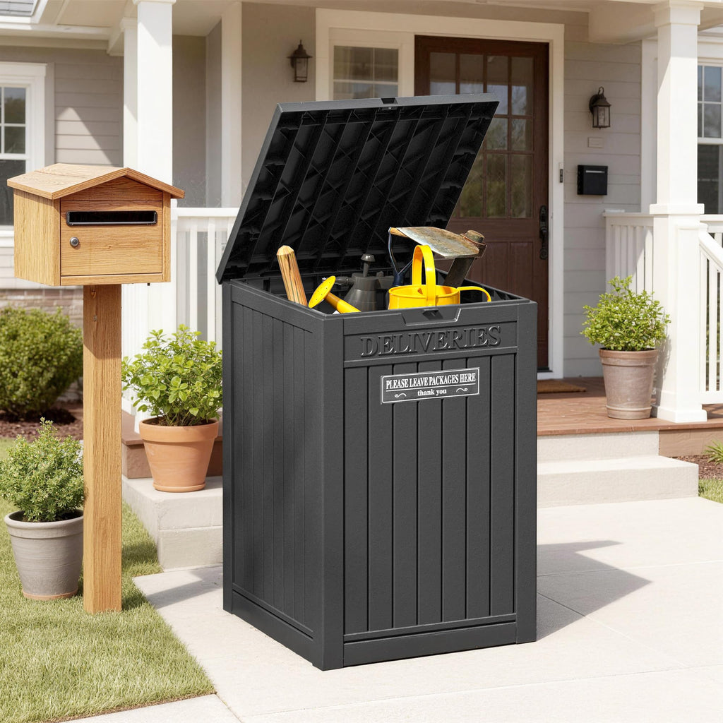 GULAIMOAO Package Delivery Box for Outside, Waterproof Outdoor Storage, Black