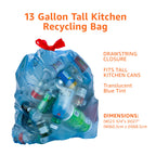 Amazon Basics Blue Recycling Drawstring Trash Bags, Tall Kitchen, Unscented, 13 Gallon, 60 Count (Pack of 6)