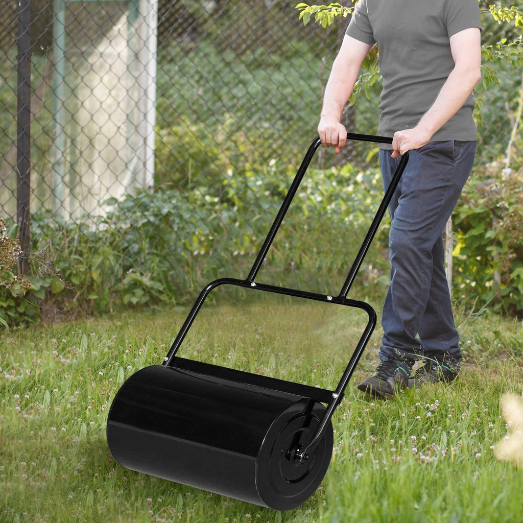 VINGLI 20 Inch Lawn Roller Water Filled Pull Behind Garden Drum Roller Push/Tow Behind, Water/Sand Filled for Garden, Lawn, Backyard (Black)