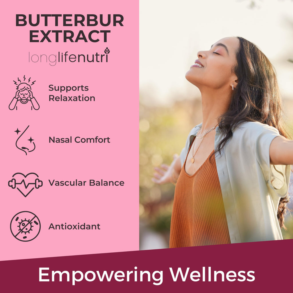 LongLifeNutri Butterbur Extract 100mg - Petasites Hybridus Root Extract, 180 Vegetarian Capsules, 6 Month Supply, Organic Supplement for Head Comfort & Neural Calm, GMP Certified, Made in USA