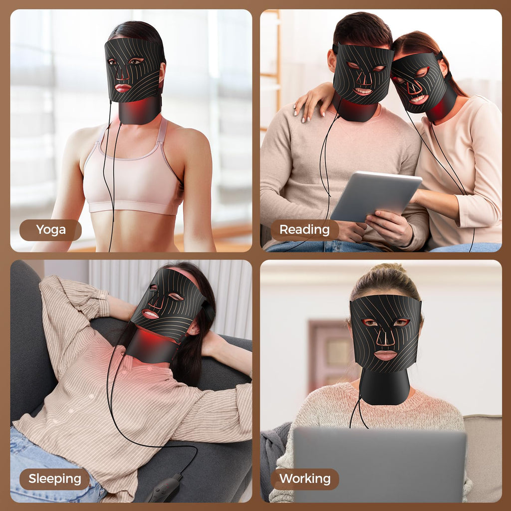 Red Light Therapy for Face,LED Face Mask Light Therapy with Neck Device,103 3-in-1 Light Beads,Remoter Rechargeable,Timing Function,Infrared Red Light Therapy Mask for Home Working Travel Yoga Sleep