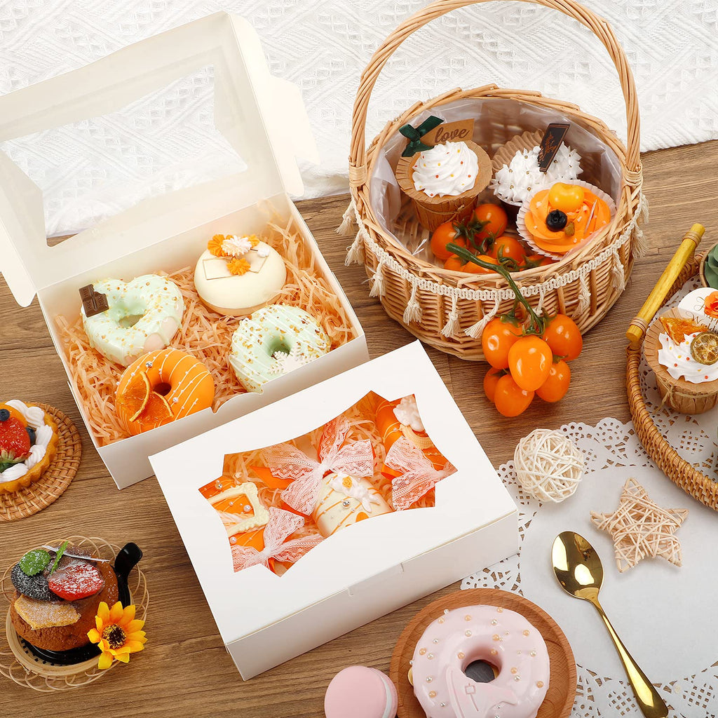 TOMNK 50pcs Cookie Boxes with 2 Style Window, 8x6x2.5in White Bakery Boxes