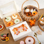 TOMNK 50pcs Cookie Boxes with 2 Style Window, 8x6x2.5in White Bakery Boxes