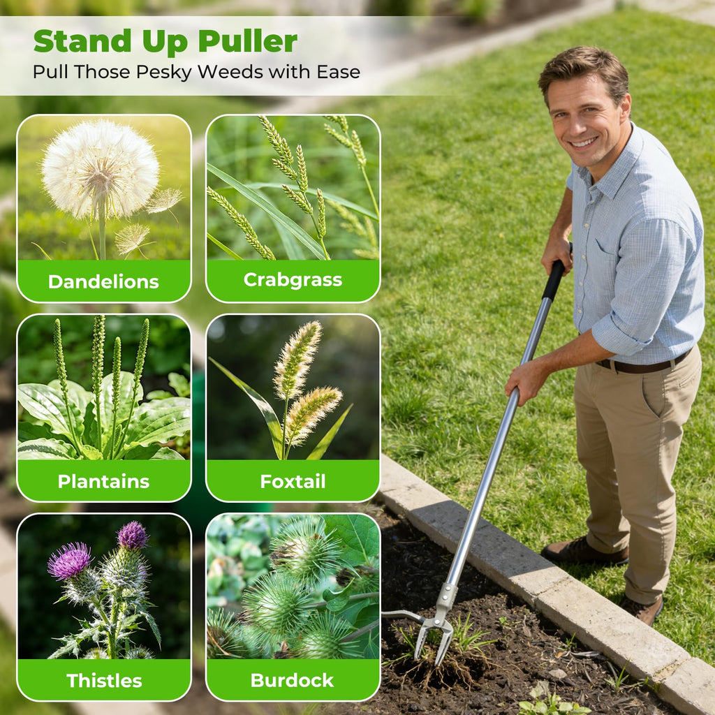IVVIC One-Piece Stand Up Weed Puller Tool with Long Handle, 47" Assembleless Stainless Steel Garden Weeder Dandelion Root Removal Without Kneeling