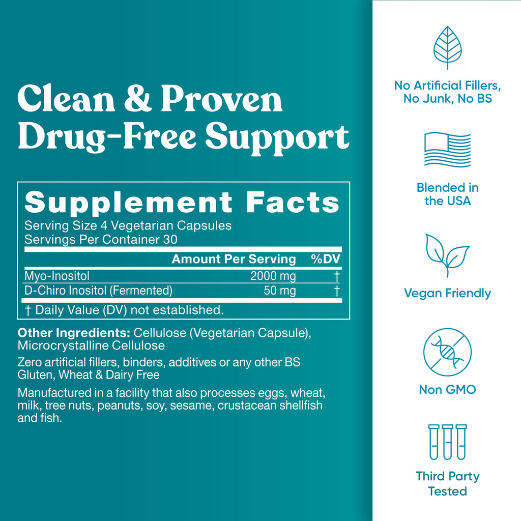 Regulate Cycle Support – Hormone Balance for Women at Optimal 40:1 Myo-Inositol 2000 mg & D-Chiro Inositol 50 mg – Supplement for Period Consistency, Menstrual & Ovulation Support – 120 Vegan Capsules