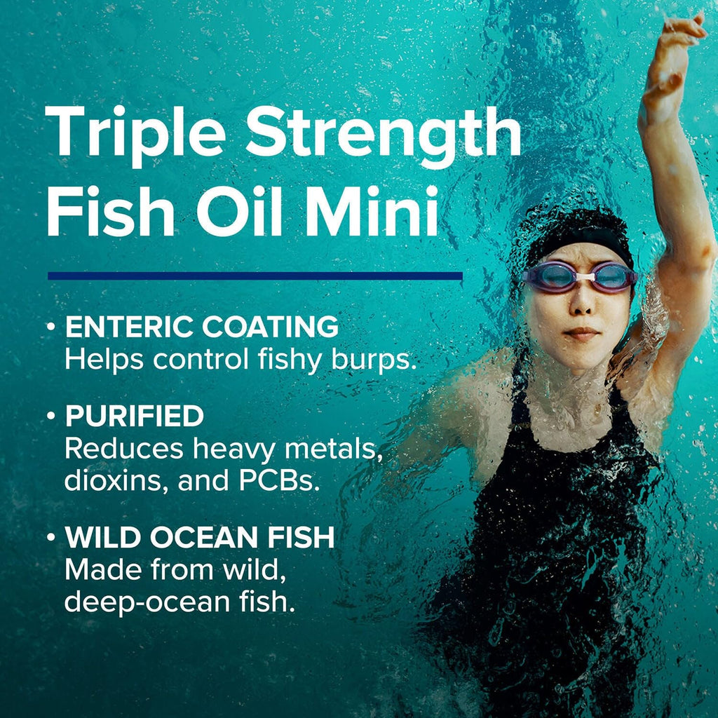 GNC Triple Strength Fish Oil Mini Omega 3 Supplement, 1000mg EPA and DHA, Supports Heart, Brain, Skin, Eye and Joint Health, 240 Mini Softgels