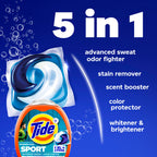 Tide Power Pods Sport Laundry Detergent Pacs, 45 Count, Advanced Sweat + Stain Fighter, laundry soap detergent pacs
