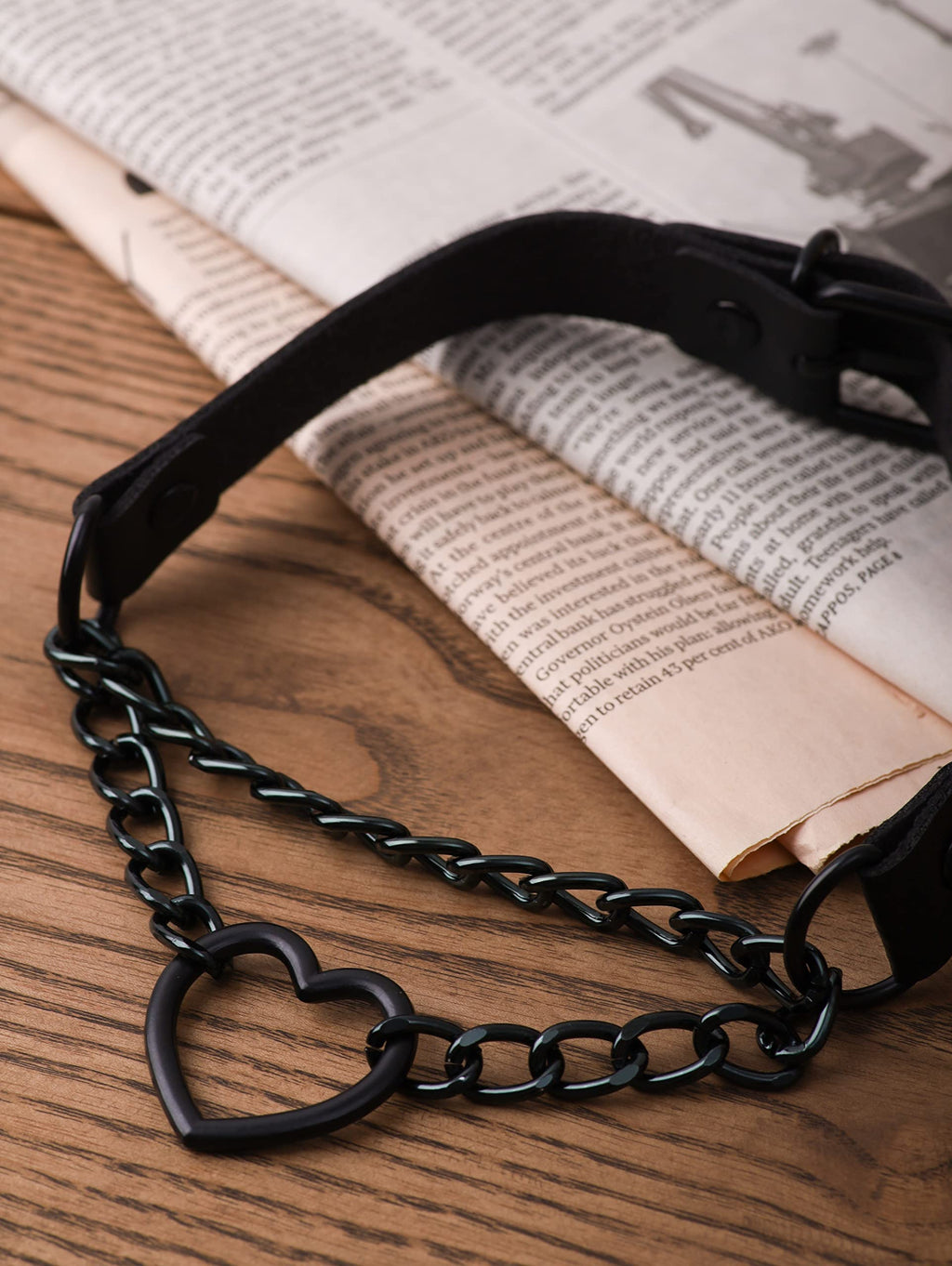 Black Heart Chain Leather Choker Necklace, Gothic Punk Grunge Emo Necklace