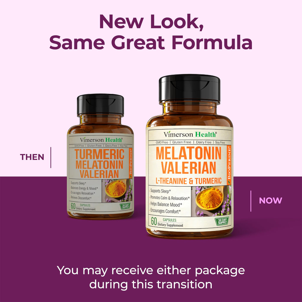 Melatonin 3mg Sleep Aid with L-Theanine & Valerian Root – Turmeric Curcumin Supplement with Ginger & Black Pepper – Organic Turmeric Supplement for Sleep, Calm and Stress Relief Support – 2 Pack