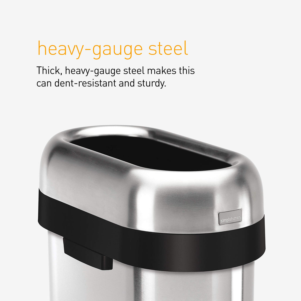 simplehuman 50 Liter / 13.2 Gallon Slim Open Top Trash Can, Commercial Grade Heavy Gauge Brushed Stainless Steel