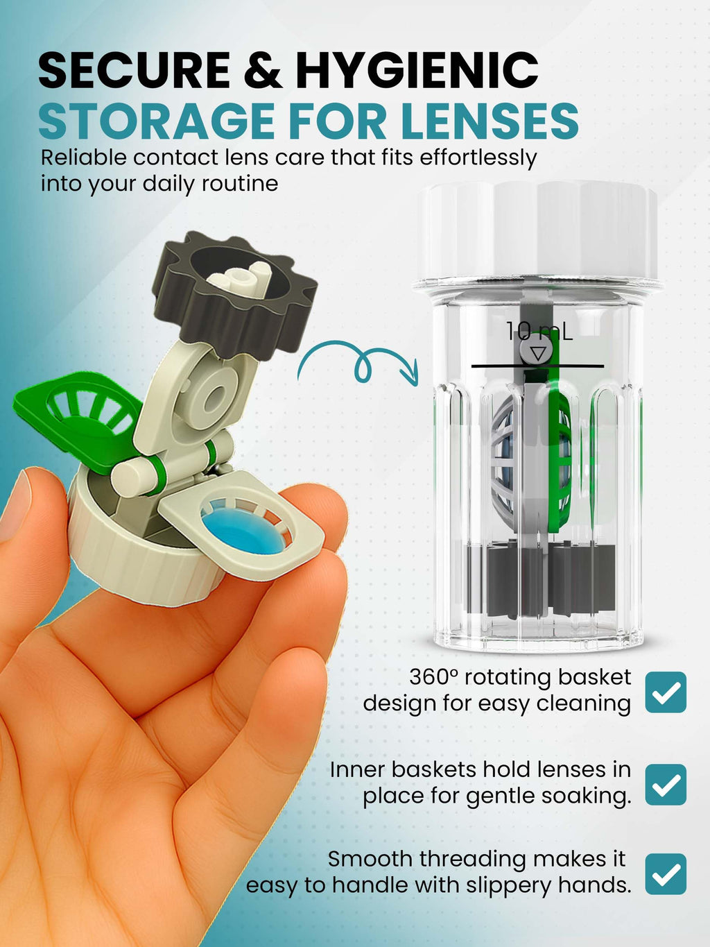 SPORTS WORLD VISION Hydrogen Peroxide Contact Lens Case (3 Pieces) Easy to Carry | Vent Built into Cap | Universal Protective Case, Barrel Shaped Contact Lens Cleaning Container for Everyday Use