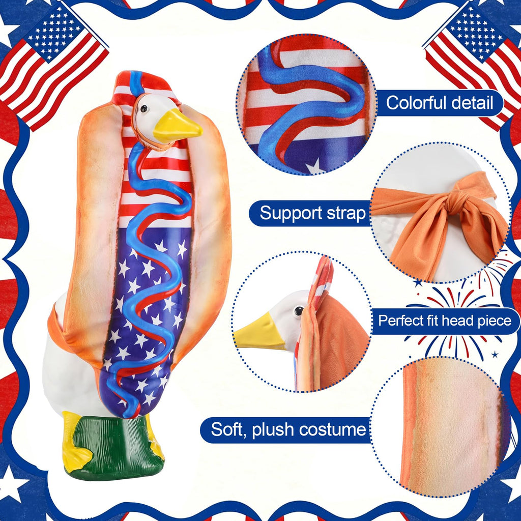 Tudomro 4th of July Porch Goose Outfit for 23" H 250th Anniversary Hot Dog Patriotic Goose Clothes American Flag Fits Independence Day Large Cement Statue Outdoor Patio Garden Yard Lawn Costume Decor