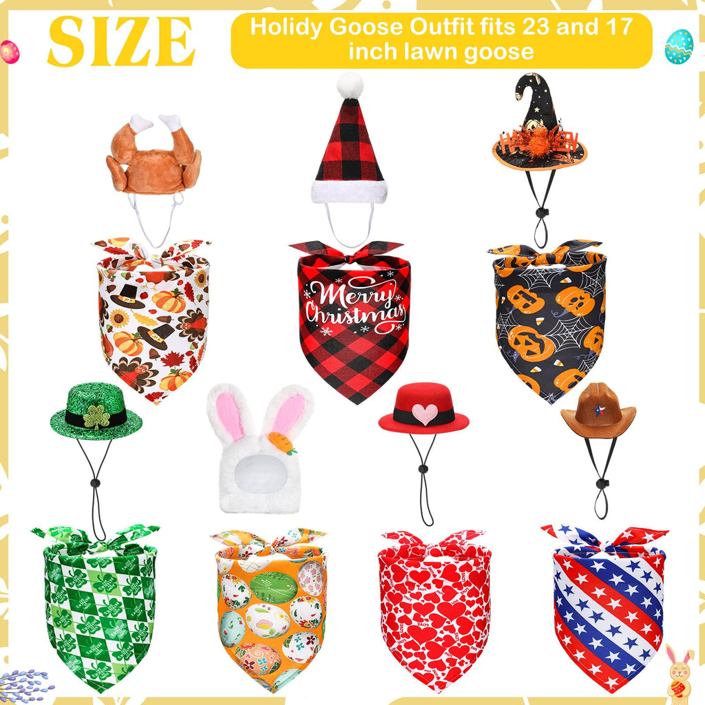 Silicherry 7 Set Holiday Porch Goose Outfits All Seasons 4th of July Halloween Thanksgiving Christmas Valentine St. Patrick's Day Easter Geese Clothes for Garden Patio Yard Lawn Decor(Bandannas)