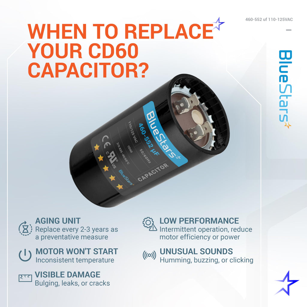 [2025 Upgraded] BlueStars 460-552 uF MFD 110-125 VAC Motor Start Capacitor