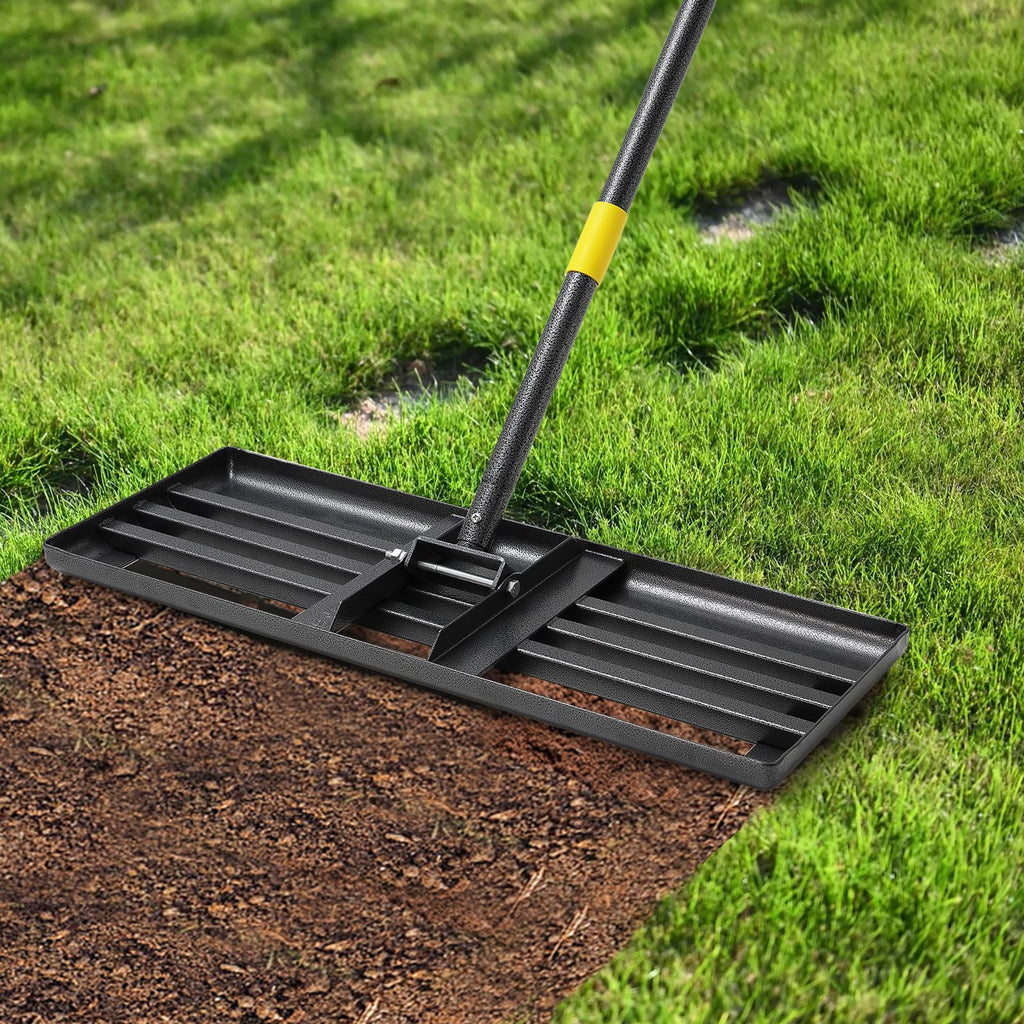 Lawn Leveling Rake,30x10 Inch Ground Plate,72 Inch Adjustable Long Handle Yard Level Tool with Curved Edge,Heavy Duty Large Landscaping Lawn Leveler for Grass, Golf Field, Soil Sand Dirt Spreader