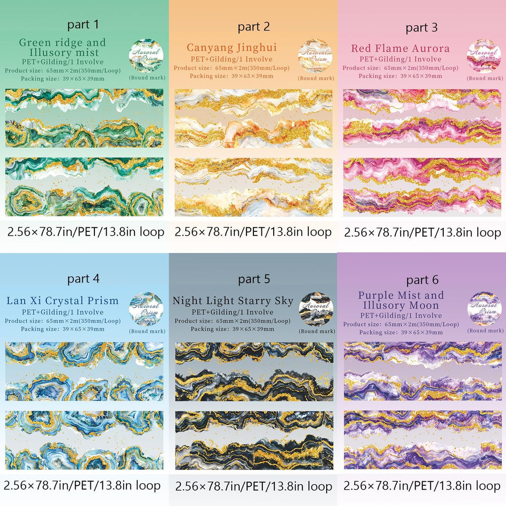6 Rolls of PET Tape Stickers for Journaling Supplies, Crystal Themed Scrapbook Tape for Journaling, Scrapbooking, Junk Journal Supplies, DIY Crafts (Misty)