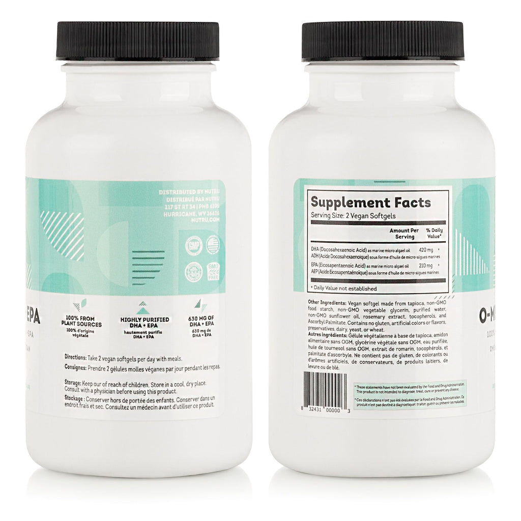Nutru O-Mega-Zen3 +EPA Vegan Omega 3 Supplement - Fish Oil Alternative - Premium Marine Algal Based Omega-3 DHA and EPA Fatty Acids - Carrageenan Free - 120 Softgels