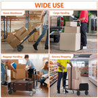 3 in 1 Heavy Duty Folding Hand Truck, Convertible Portable Steel Dolly with Telescopic Handle, Foldable Utility Cart with Rubber Wheels, 500 LBS
