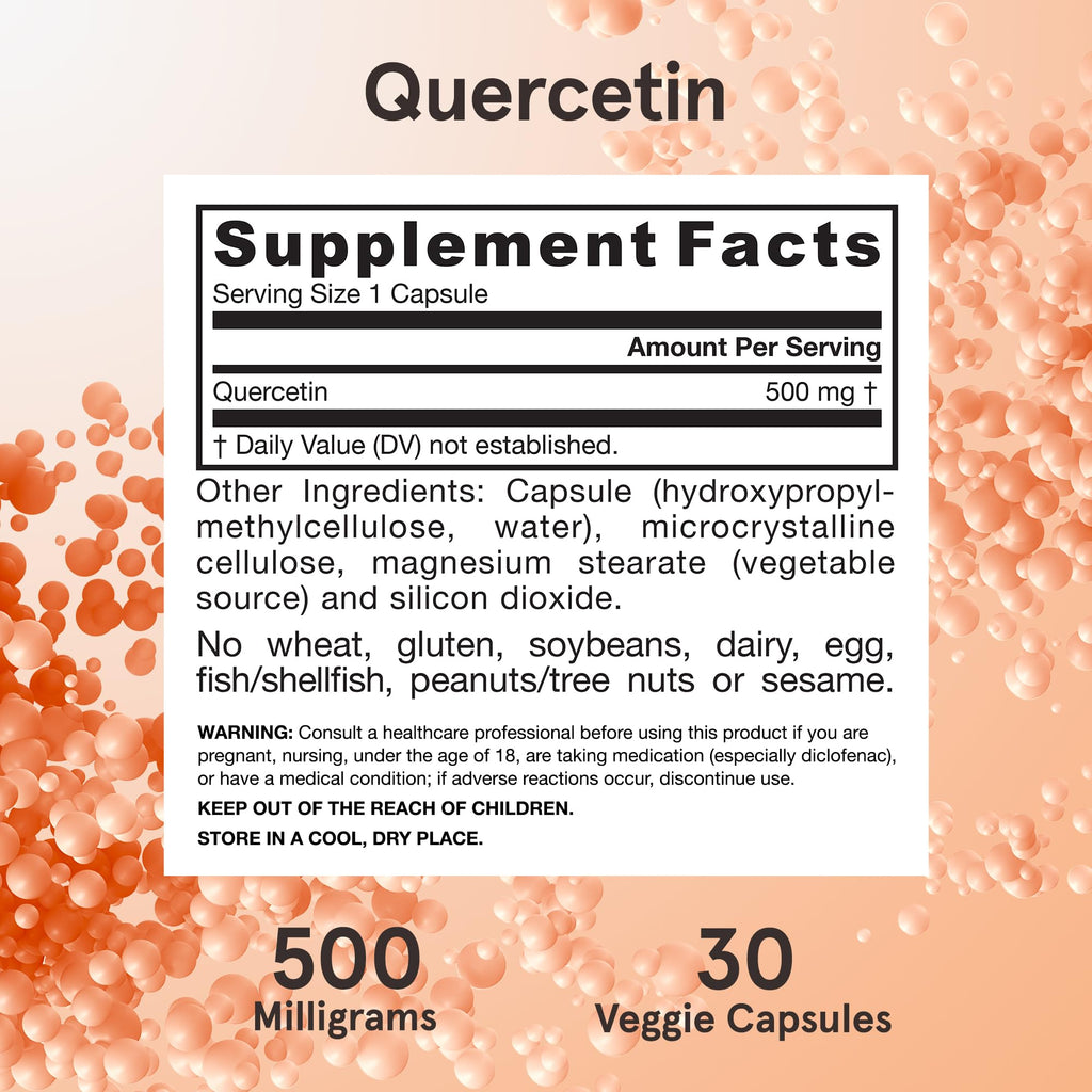 Jarrow Formulas Quercetin 500mg Capsules - 30 Veggie Caps - Supports Antioxidant Status, Cardiovascular Health & Immune Health - 30 Servings