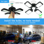 QiyuanLS 2-Pack LED Garage Light, 150W Deformable LED Ceiling Lights, 15000LM Garage Lighting with 4 Adjustable Panels, E26/E27 Shop Lights for Basement, Workshop, Attic