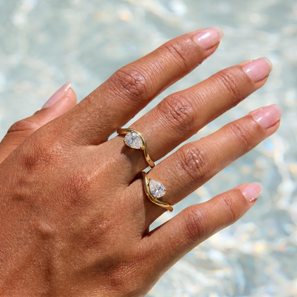 Coolkin 14K Gold/Silver Plated Stackable Engagement Rings Set for Women Trendy Wave Design Cubic Zirconia CZ Wedding Bands Promise Rings for Women Size 6-10 (Gold-4, 7)