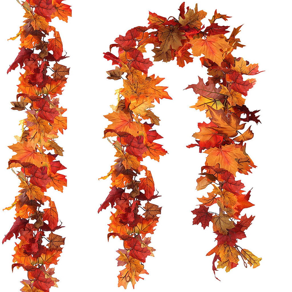 CQURE 2 Pack Fall Leaf Garland, Artificial Fall Vines Autumn Garland Fall Maple Leaves Thanksgiving Decor for Home Wedding Fireplace Christmas