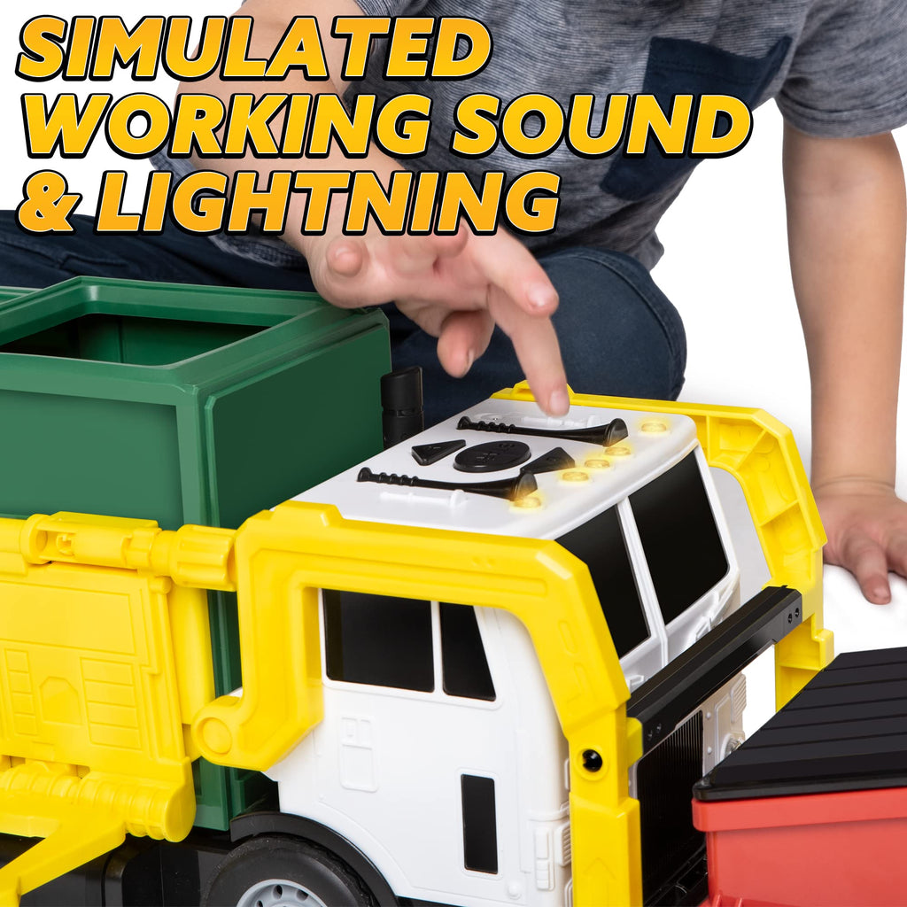JOYIN Garbage Truck Toys, Toys for 3 4 5 6 7 8+Years Old Boys, Bin Lorry Toy, Realistic Big Garbage Truck with Lights and Sounds,Front Load Dumpster,Trash Bins with Trash Cards,Birthday Gifts for Boys