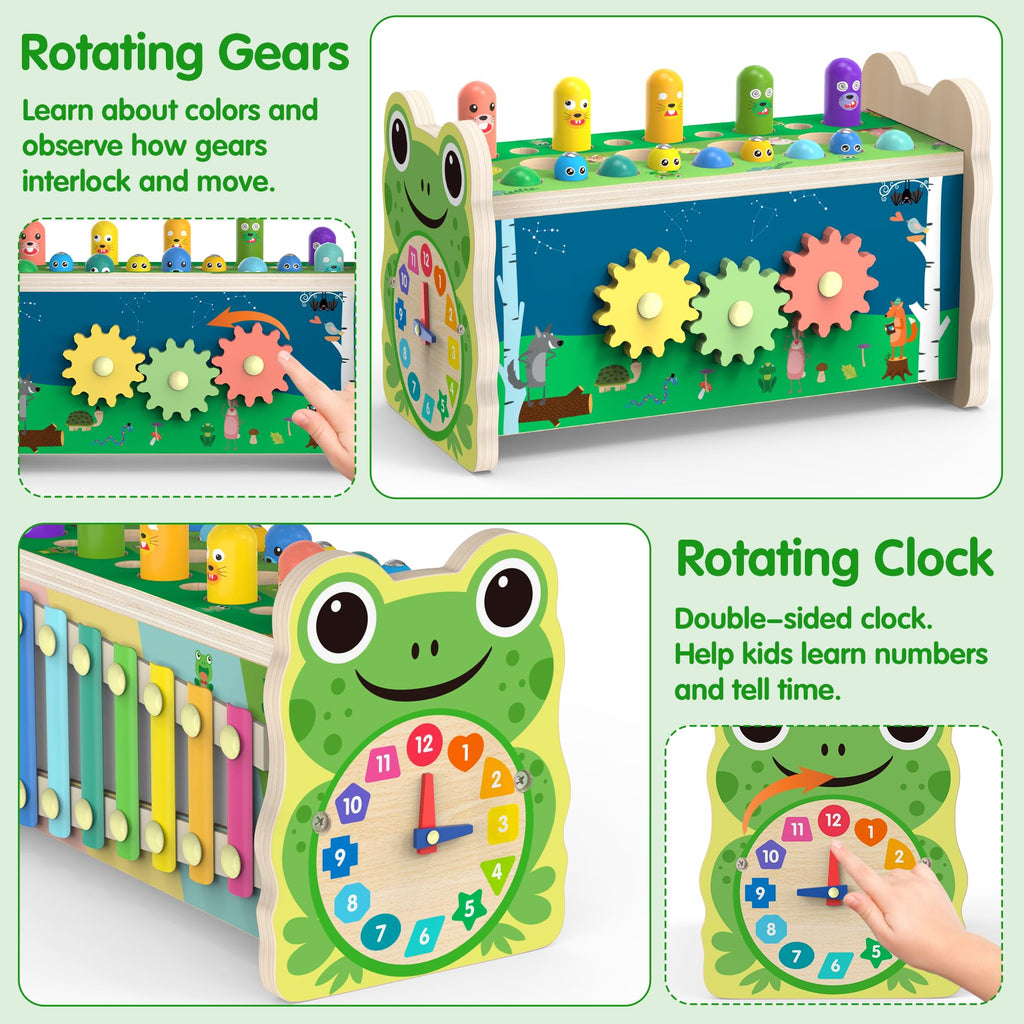 Amtreen 6-in-1 Wooden Montessori Toys for 1 2 3 Year Old, Mole-Tapping Game