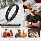 VNOX Mens Bracelet for Men - Double-Row Black Braided Leather Bracelets for Men,Stainless Steel Cross Bible Verse Jewelry with Black Onyx Beads Bracelets Religious Gifts for Christian,4