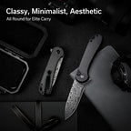 CIVIVI Elementum II Pocket Folding Knife, 2.96" Damascus Blade Utility Knife with Deep Carry Pocket Clip for EDC C18062PB-DS1